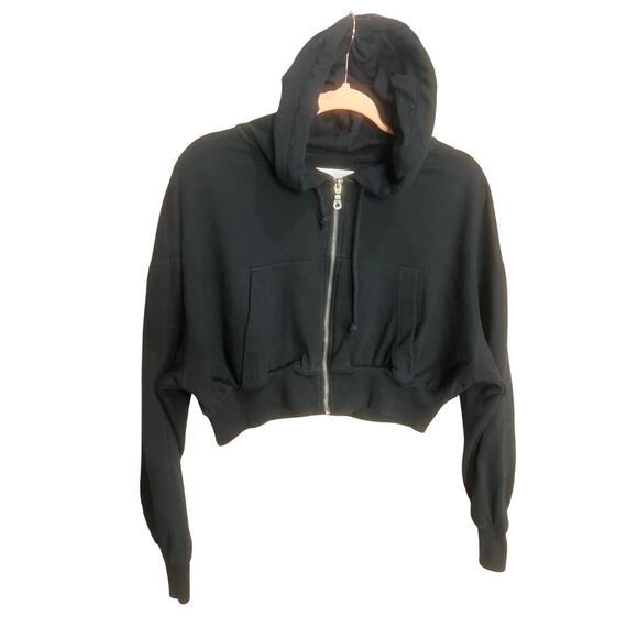 Women Aeropostale Black Crop Top Hoodie Sz S Y2K 2000s Grunge Emo Dark Fairy - Picture 1 of 10